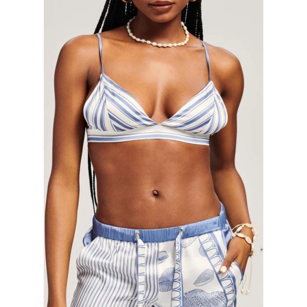 Ser.O.YA Iris Silk Bralette in Blue and White Stripe Size Medium NWT - Picture 2 of 5